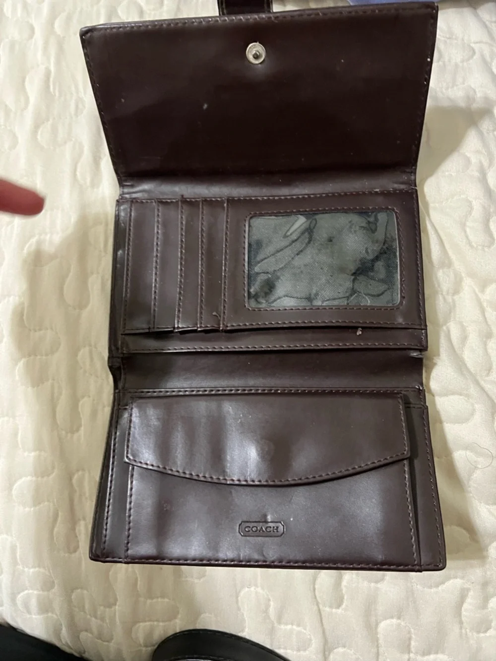 Coach Brown Signature Canvas Wallet with Dark Brown Leather Trim